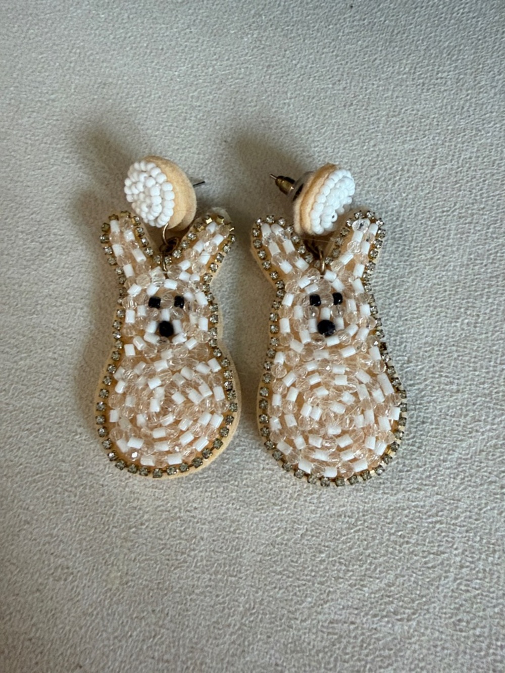 Beaded Bunny Drop Earrings in Cream and White